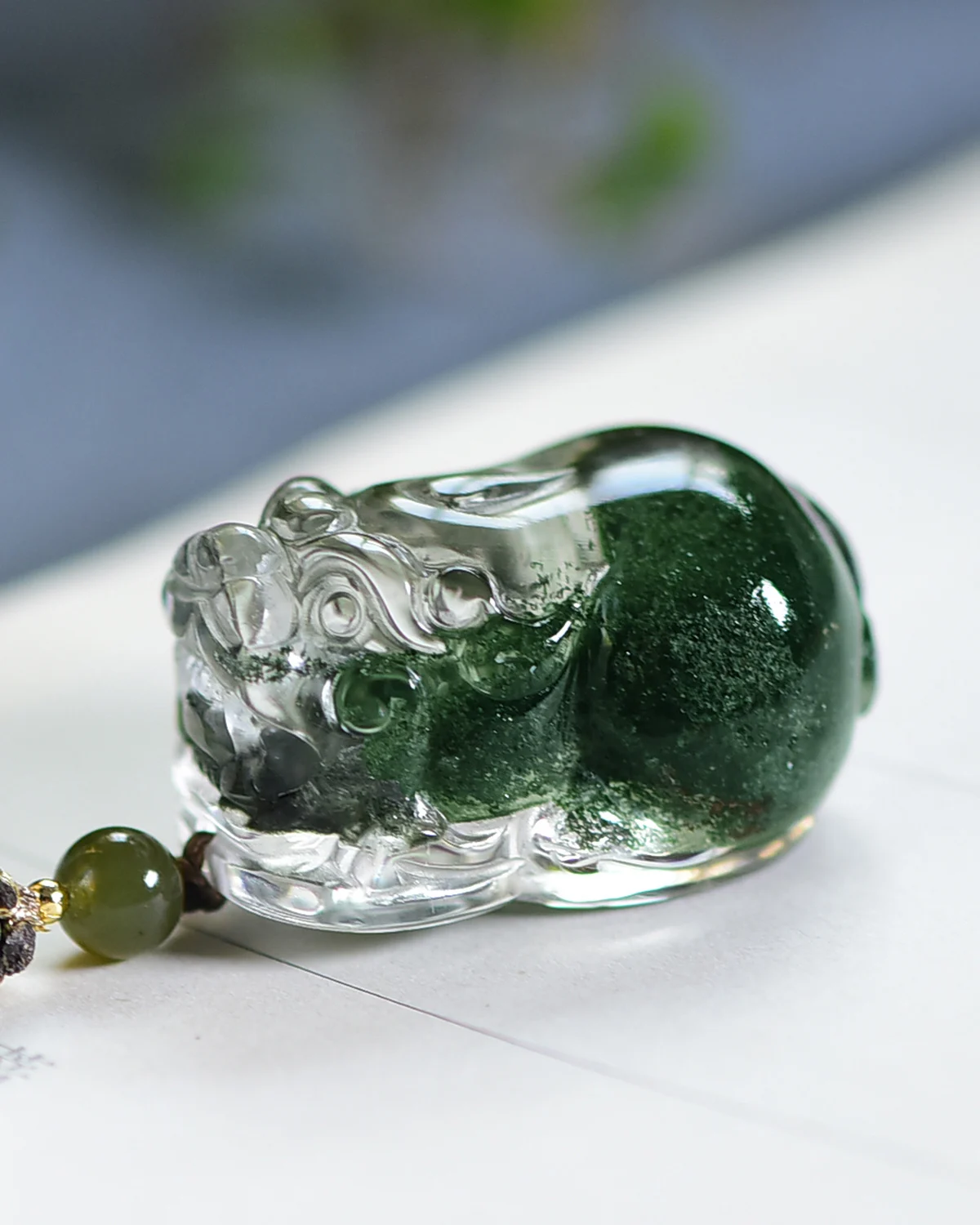 

Natural Green Phantom Quartz Pendant Jewelry Pi Xiu Women Men 32.8*22*18.6mm Necklace Water Drop Phantom Rare Garden AAAAAA