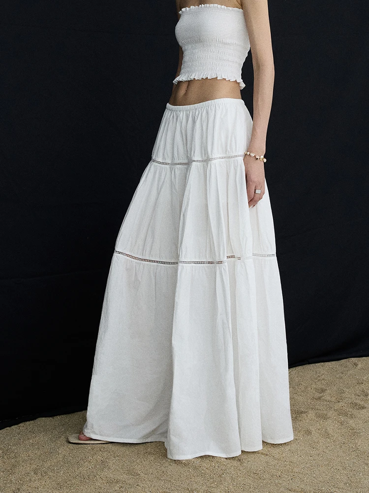 

Ourhour Lace Panel Elastic Waist Long Tower Skirt Women's Summer Design f Skirt Cotton 00% Cake Skirt Sle