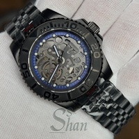 40mm black men's automatic mechanical watch with skeleton NH72 movement C3 dial ring sapphire glass water-resistant to 100 meter