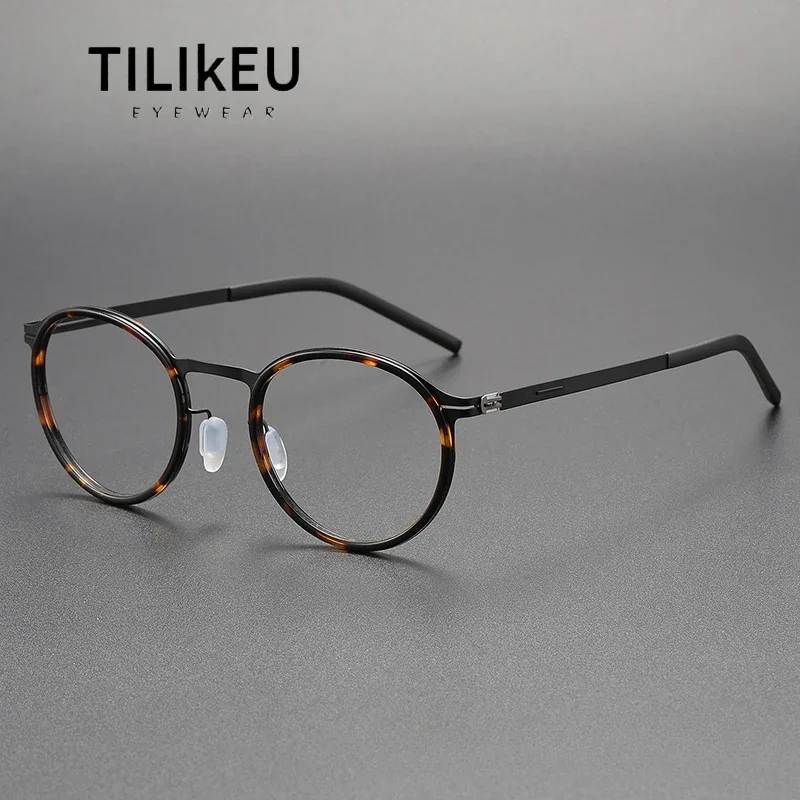 Denmark Style Screwless Minimalist Design Ultra-light Acetate Metal Combination Optical Eyeglasses Men Women Retro Round Glasses