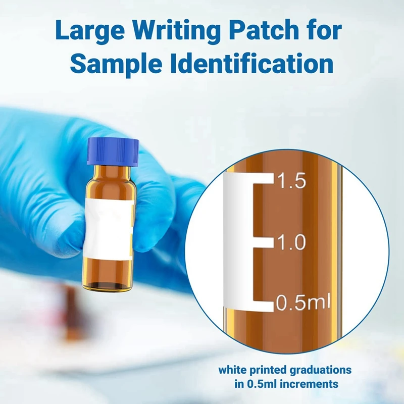 2ML Autosampler Vials Pack Of 300 - HPLC Vials 9-425 Amber Vials With Blue Screw Caps,Red White Septa