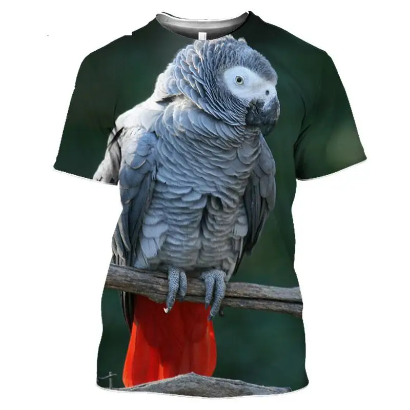 Fashion Fun Birds Parrot graphic t shirts Men Summer Casual Personality Animal Pattern Printed Short Sleeve streetwear Tees Tops