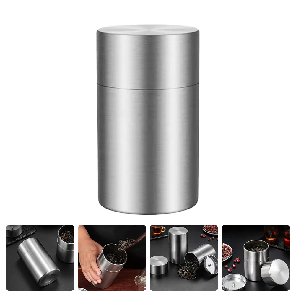 

Tea Bags Double Lid Airtight Jar Storage Container Can Candy Stainless Steel Tin Silver Travel