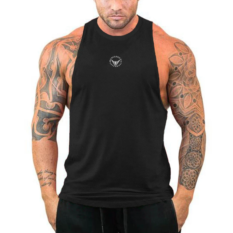 Mens Bodybuilding Tank Tops Mesh Quick Dry Gym Stringer Shirt Fitness Tanktop Men Cut Off Clothing Muscle Training Vest