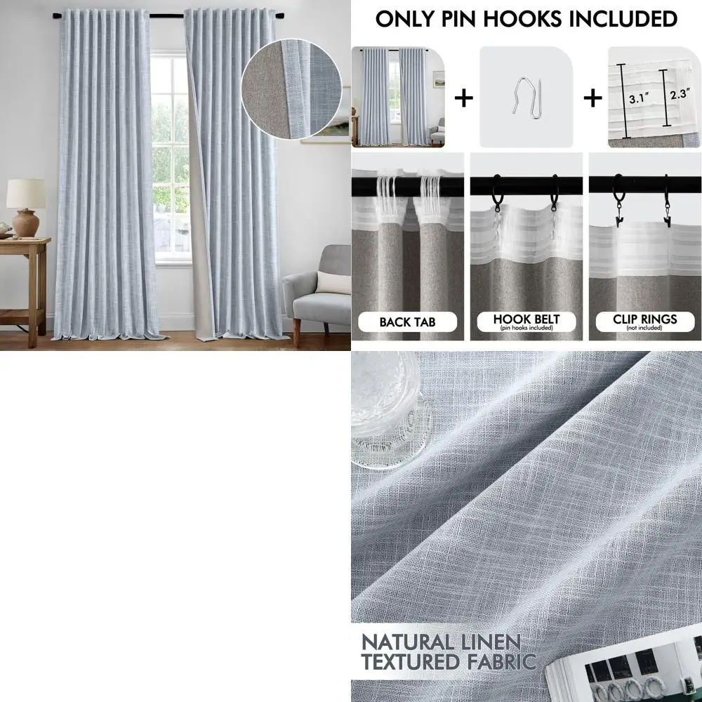 

Light Blue 100% Linen Blackout Curtains - 90 2-Panel Set, Double-Sided Pleated, Thermal Insulated, Pinch Pleat Design for Bedroo