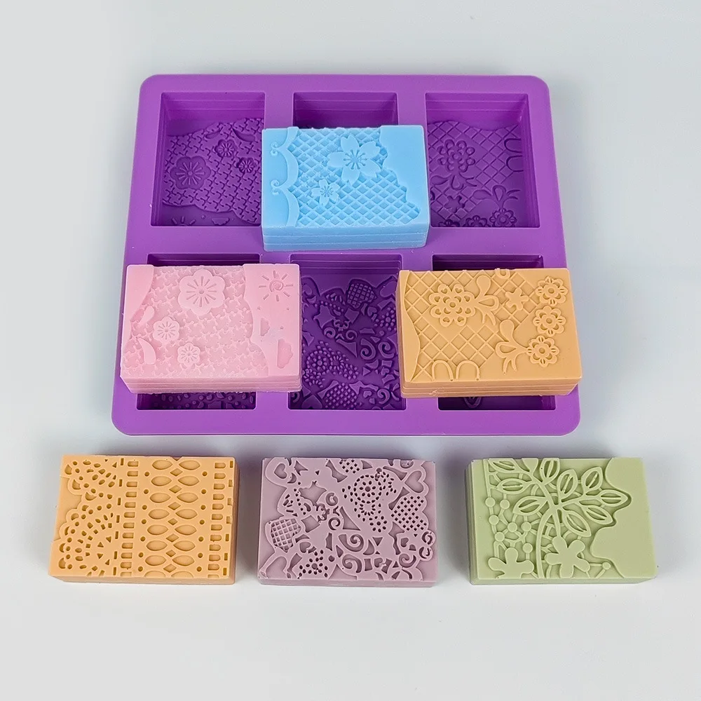 Rectangle Lace Pattern Silicone Soap Mold Flower Pattern Soap Mold DIY Handmade Dessert Cake Aromatherapy Candle Making Mould