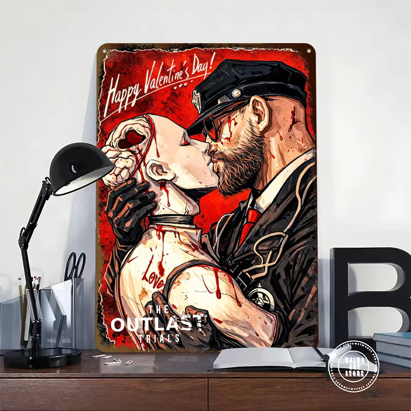 The Outlast Trials Valentine's Day Printed Poster Customized Wall Art Retro Vintage Metal Tin Signs for Home Decor Living Room