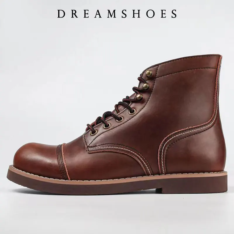 

2025 New Japanese Vintage Designer Handmade Tooling Men Casual Shoes Cow Leather Round Toe Ankle Boots Motorcycle Boots Winter