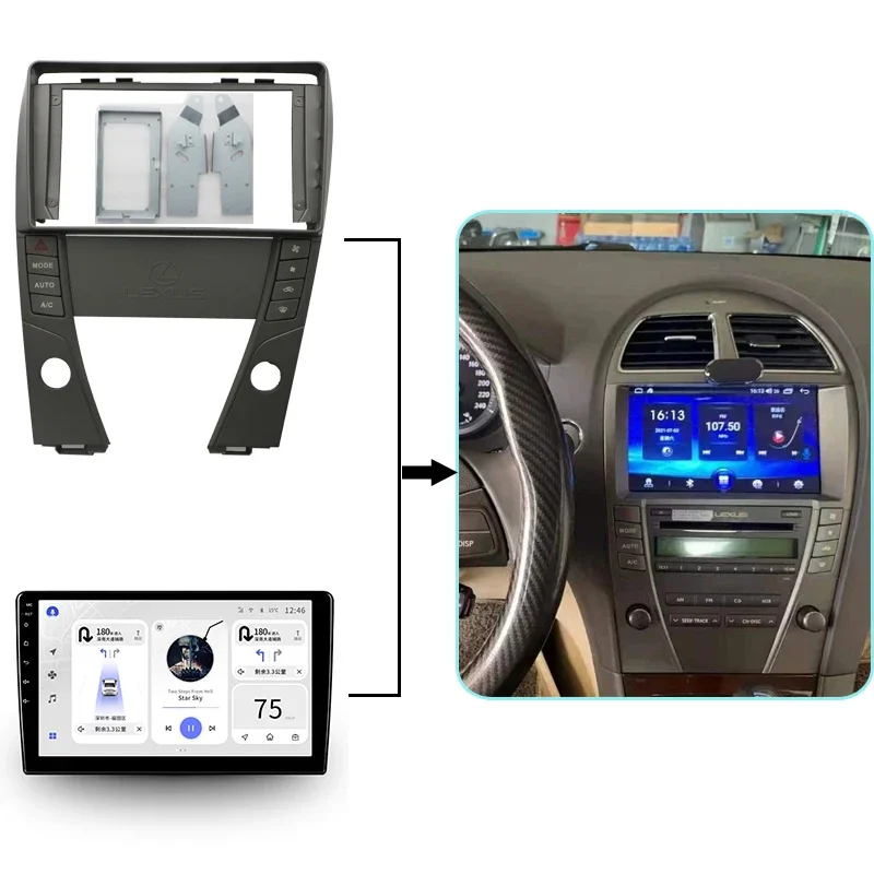 Ai jia Car Radio Android Dash Board Wire Harness Cable Canbus Video Multimedia Navigation Frame For 2006-2012 9inch Lexus ES350