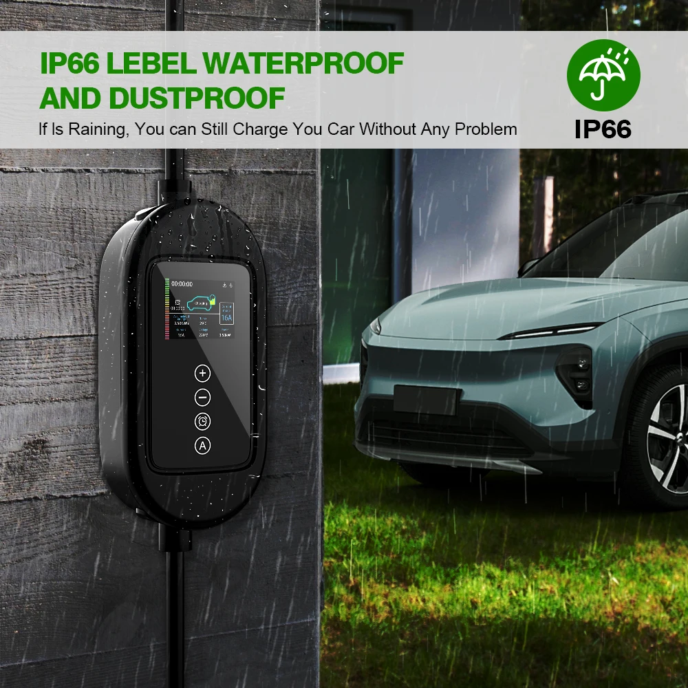 QiFeng 32A 7KW draagbare EV-oplader Type2 2,4 inch oplader voor elektrische voertuigen 5M / 10M EVSE-oplaadkabel Wi-Fi Bluetooth APP-bediening