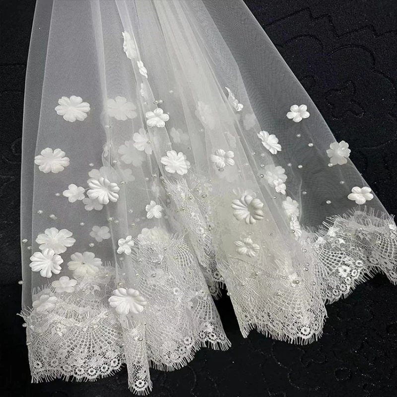 Stock Ivory 1.5m X 1.5m Wedding Veils One Layer 3d Flower Lace Edge Bride Bridal Accessory velo de novias voile de mariée