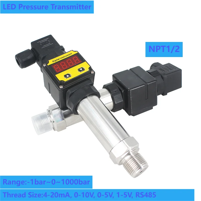 

NPT1/2 LED Pressure Transmitter 1Mpa 2.5Mpa 10Mpa 25Mpa Pressure Sensor 4-20mA 0-10V 0-5V RS485 Digital Pressure Transducer