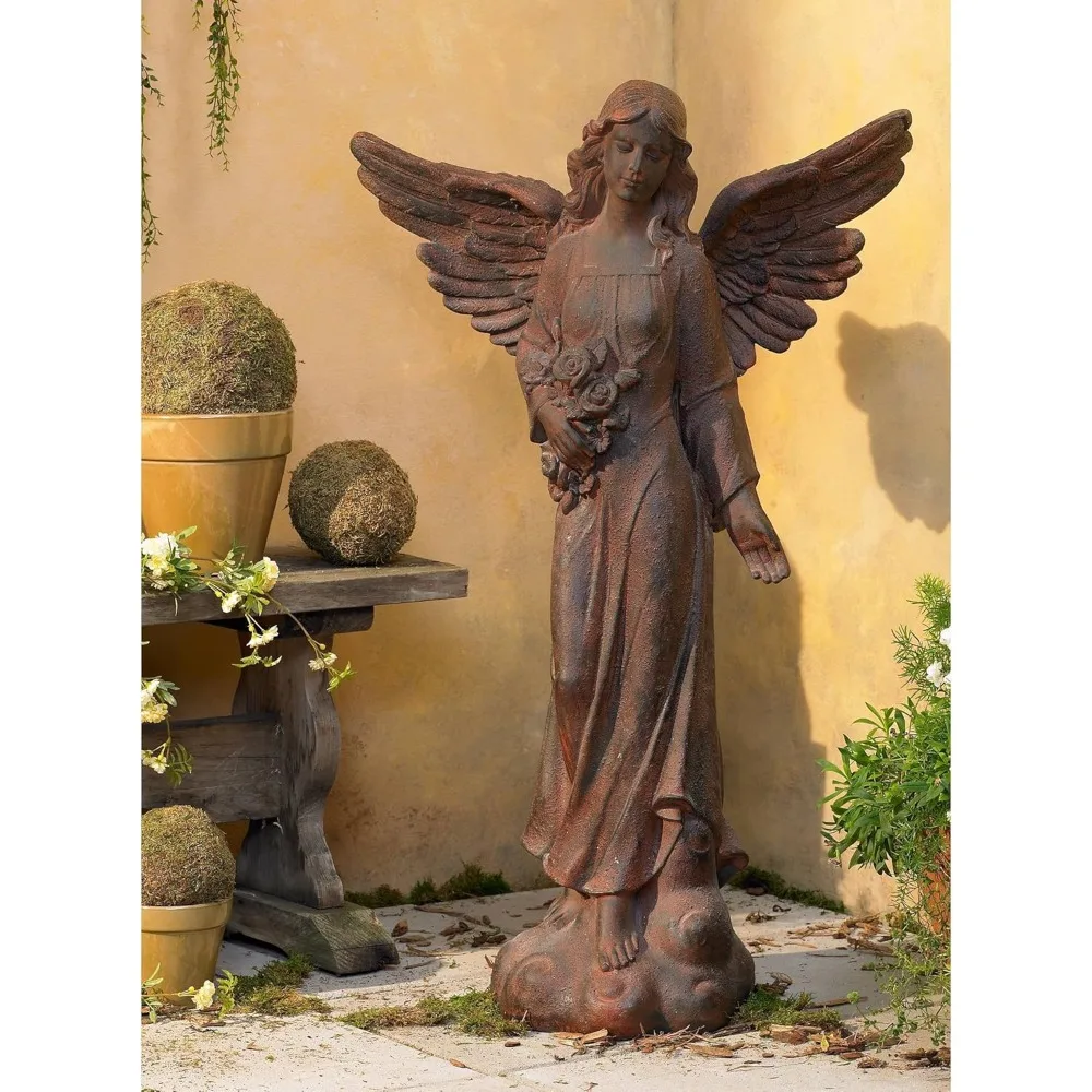 Large Tall English Tudor Angel Garden Statue Sculpture Catholic Religious Holy Decor Outdoor Garden Front Porch