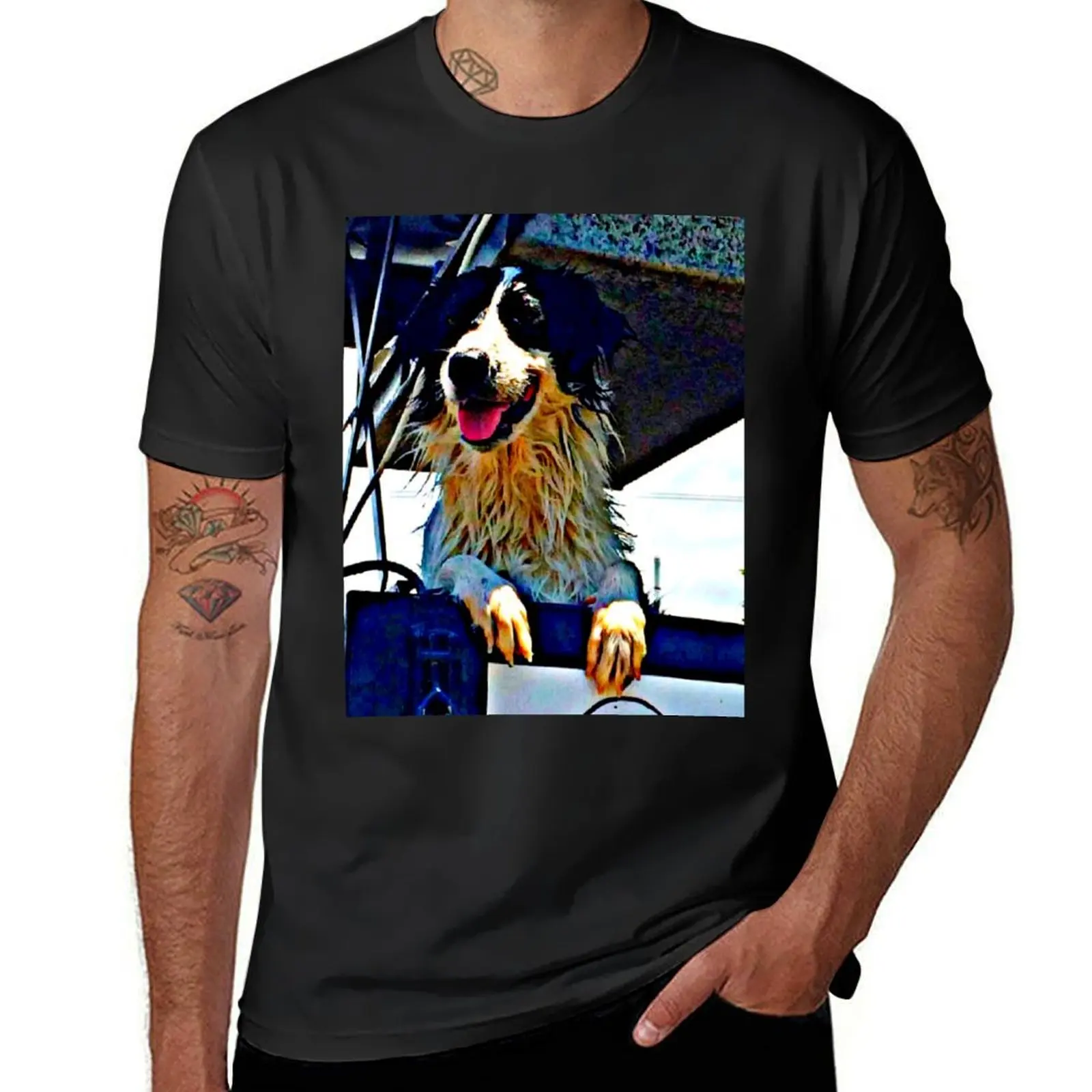 

Border Collie, Lucy. Just had a wash. Photo T-Shirt oversizeds summer clothes t shirts men