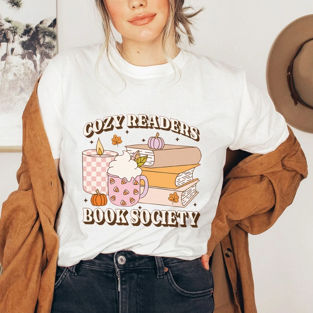 

Bookish T-Shirt Cozy Readers Book Society Shirt Trendy Autumn Shirts Fall Vibes Top Book Lover Tshirt Women’s Graphic Clothes