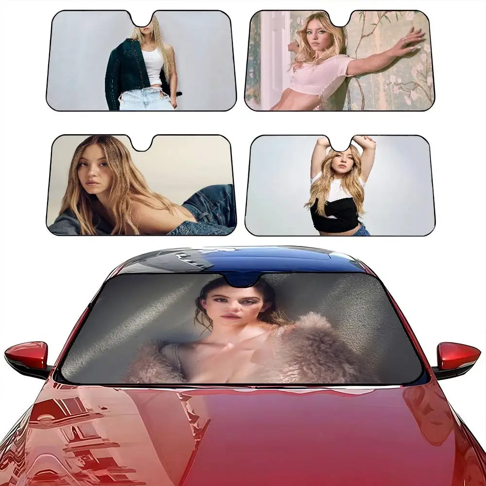 

S-Sydney S-Sweeney Front Window Sunshade Black UV Protection Blackout Cloth Windshield Visor Auto Curtain Sunshade Gifts