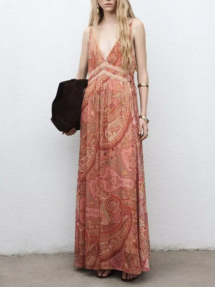 

Ele ZA2026 Spring Collection Svel Paisley Print Lace Dra Dr High-End Sle Women's Traditional Costume