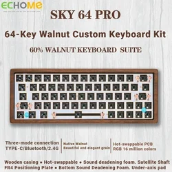 Walnut Mechanical Keyboard Kit 64/61/68 Wireless Tri-mode Bluetooth Hot-swap RGB Gasket Customized Wooden Gaming Keyboard Gifts