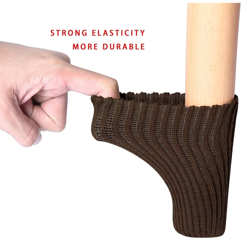 16 قطعة من جوارب أرجل الأثاث - واقيات أرضية أرجل الكرسي المحبوكة عالية المرونة، مجموعة أغطية أرجل الكرسي السميكة للقهوة، تتحرك بسهولة