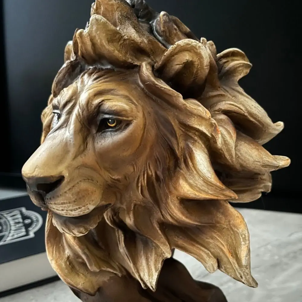 

Desktop Decoration Resin Simulation Animal Statue Luxury Retro Tiger Lion Head Ornament Vivid Miniatures Figurine Sculpture Home