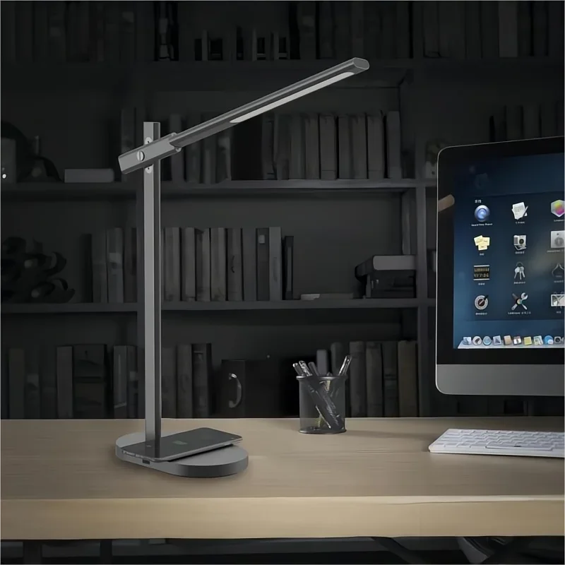 akimid led lampada de mesa com usb e carregador sem fio candeeiro de mesa dobravel temporizador de toque regulavel protecao ocular inteligente luz noturna de leitura 01