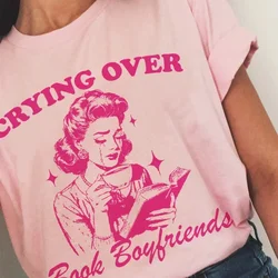 373CryFunny Fantasy Romance Reader T-Shirts Women Cute Novel Bookish T Shirt Vintage Book Lover Graphic Tees Literature Top Gift