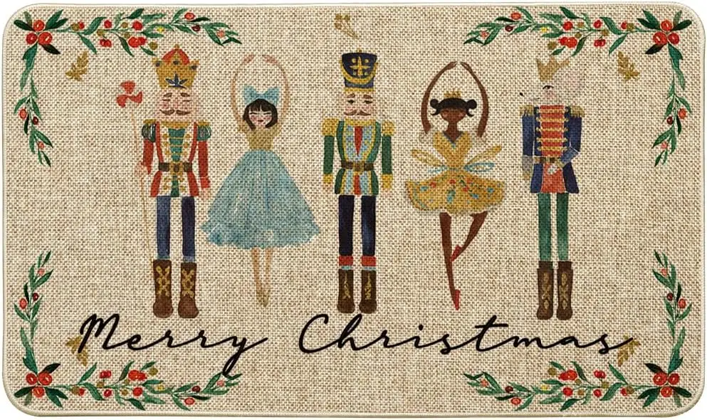 Christmas Watercolor Nutcrackers Welcome Door Mats Home Decor Carpet for Living Room Bathroom Non-slip Mat Christmas Decorations