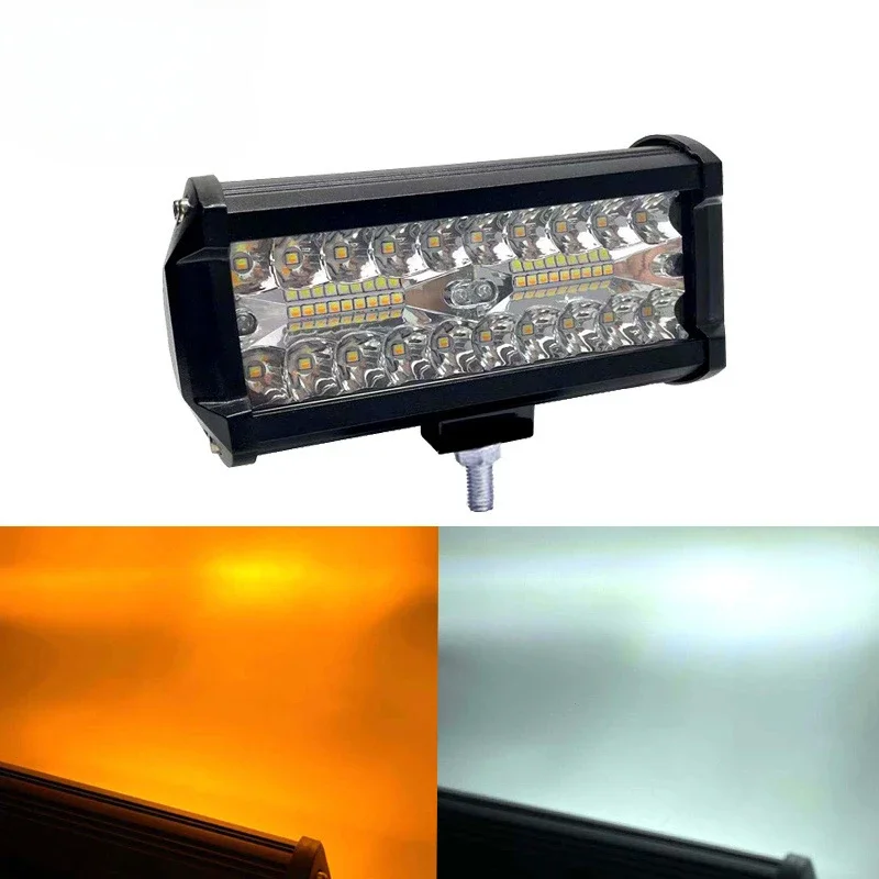 7-inch 120W Dual Color Work Light for Off-road Vehicle Spotlights with LED Three Mesh Long Strip Lights for Automobiles