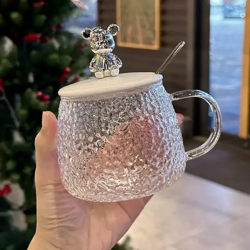 400ml Hammer Pattern Coffee Bear Cup Juice Glass Mug Temperature Heat Resistant Hand Handle Tea Cup Household Drinking Cocktail