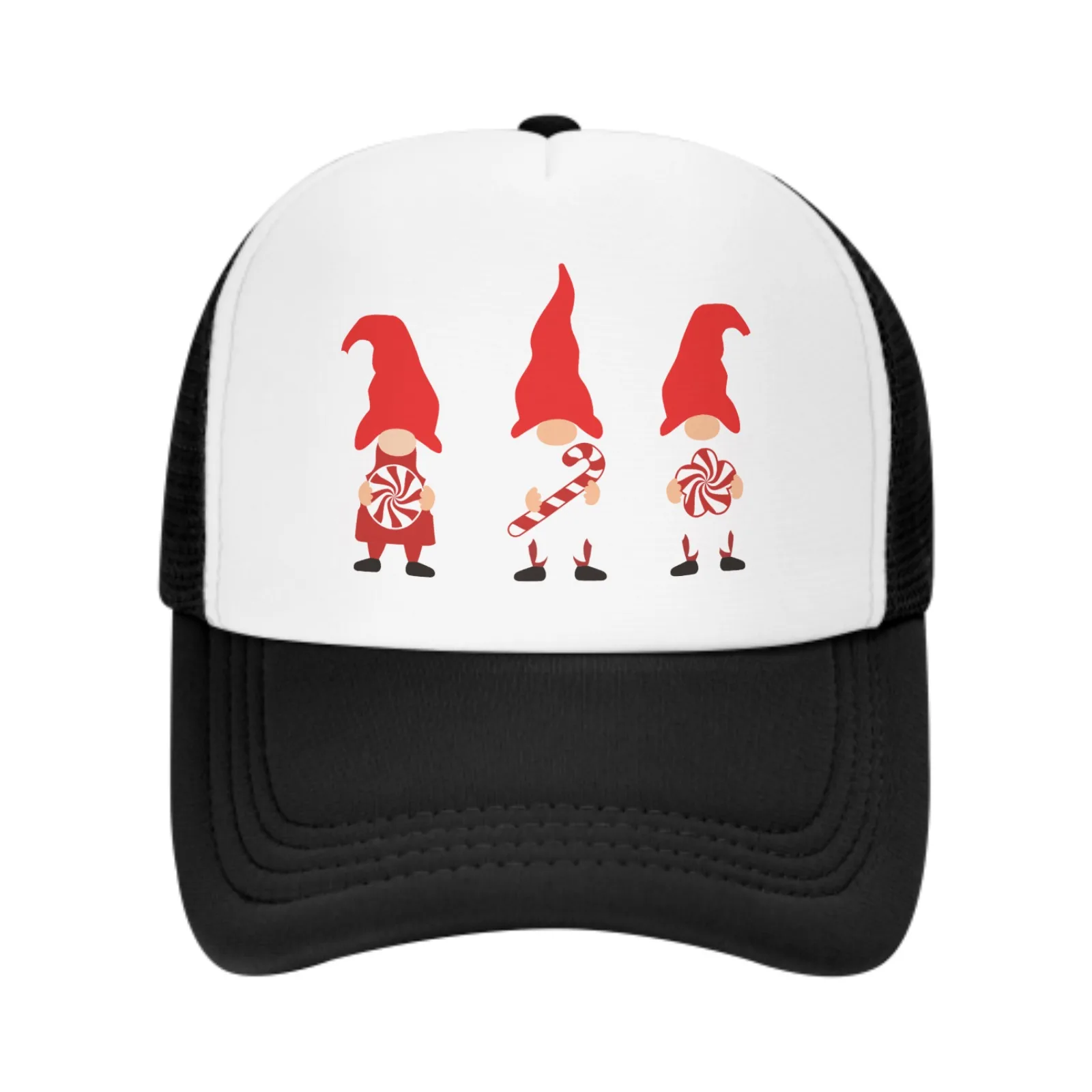 Christmas Gnomes Candy Print Mesh Baseball Cap Trucker Hats Sports Outdoor Adjustable Washed Snapback Dad Hat