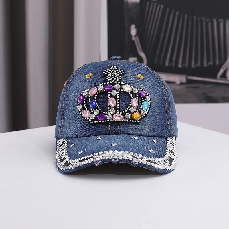 Creative Rivet Denim Duckbill Cap Outdoor Leisure Hat Middle-Aged Rebound Cap Colourful Diamond Women's Baseball Cap