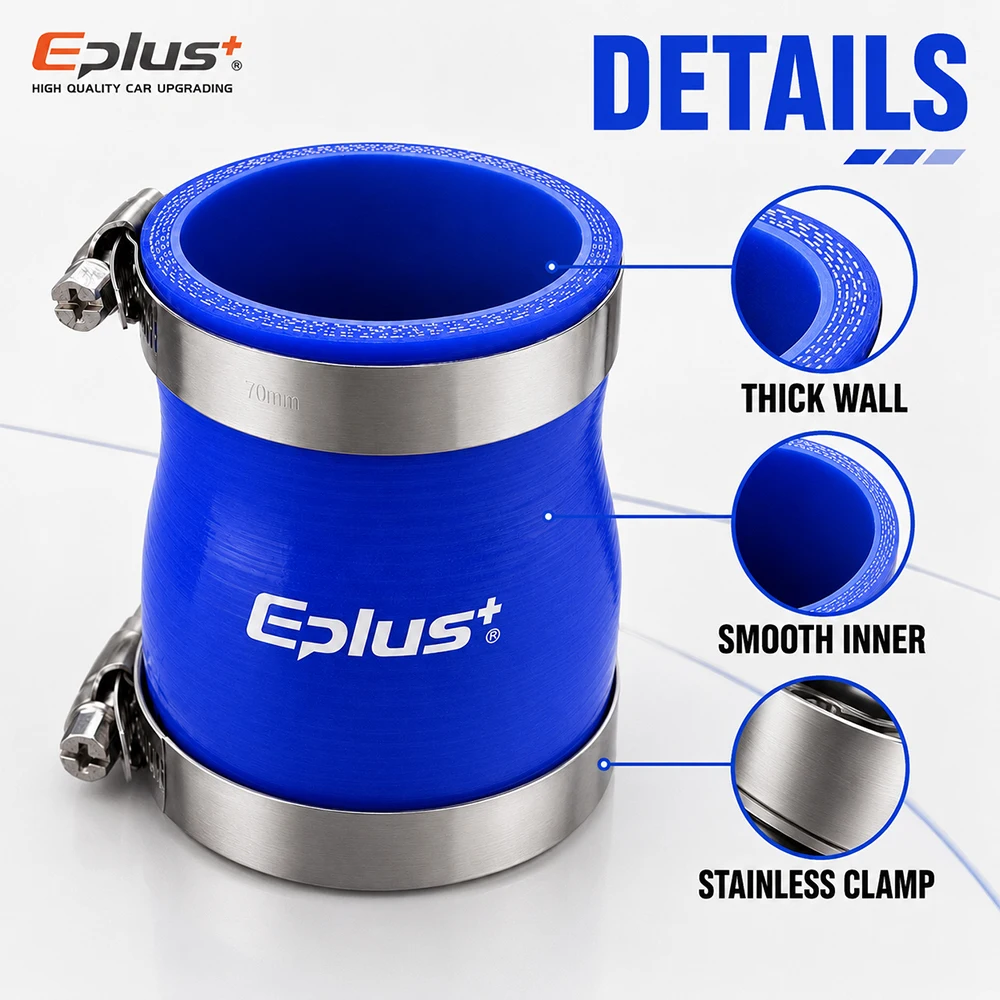 Adaptador de Mangueira Redutora de Silicone Reforçado Eplus Azul 4 Camadas, Resistente a Altas Temperaturas e Retardante de Chamas para Tubo de Admissão de Intercooler de Carro Turbo