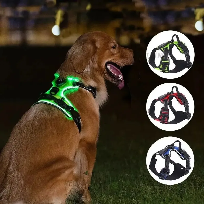 Fiber Optic LED Luminous Warning Vest Pet Chest Harness Cool Flashing Clothes for Dog Night Walking Outdoor Safety Use