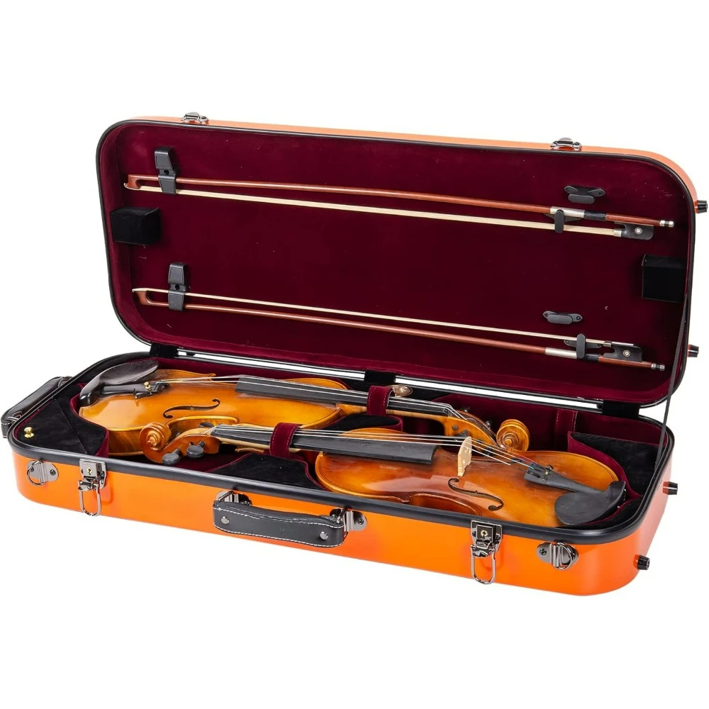 

Fiberglass Double Violin Case fits Two 4/4 Full-Size Violins- Includes TSA lock, Protective Blanket, Hygrometer,Removable Straps