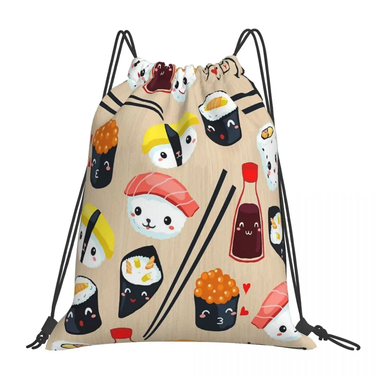 Kawaii Sushi Backpacks Multi-function Portable Drawstring Bags Drawstring Bundle Pocket Sundries Bag BookBag For Travel Students