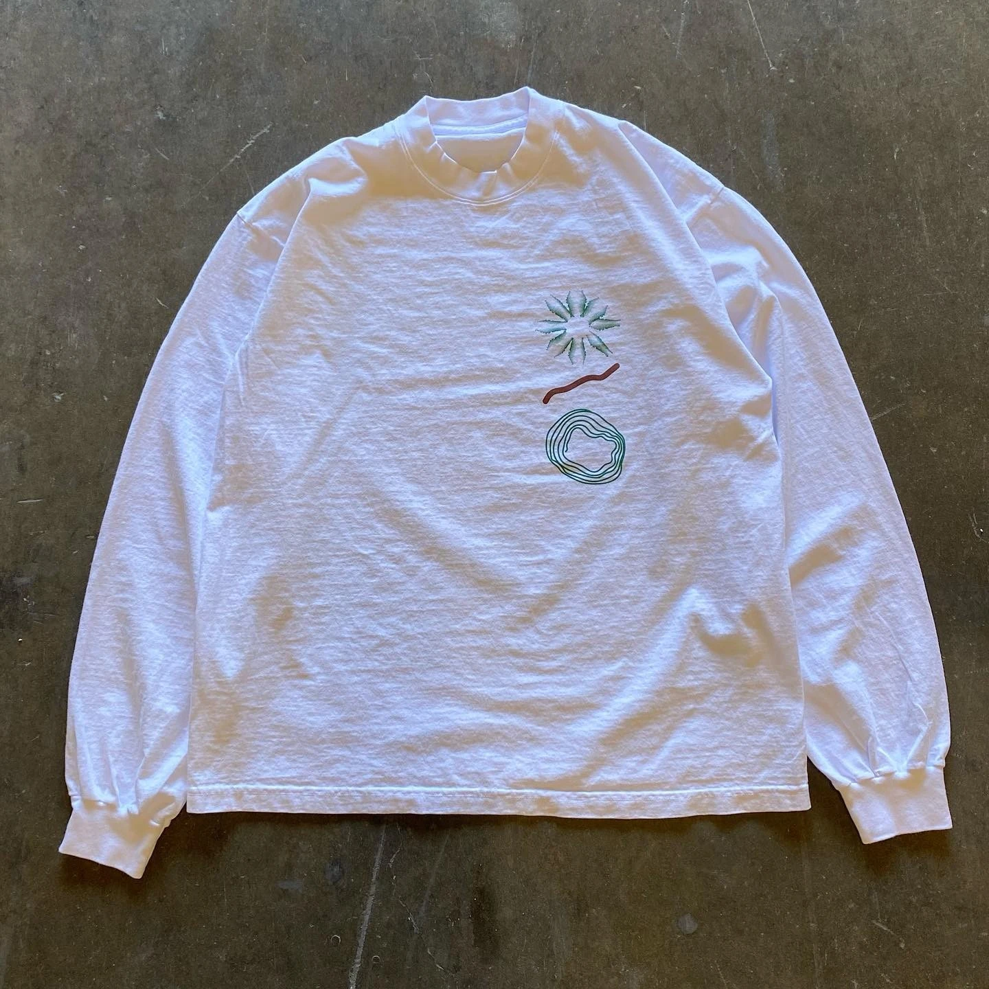 Heavyweight 300g Pure Cotton Long Sleeve T-Shirt with Flower Oversize Letters for Spring Autumn Season Men's Ethnic Clothing