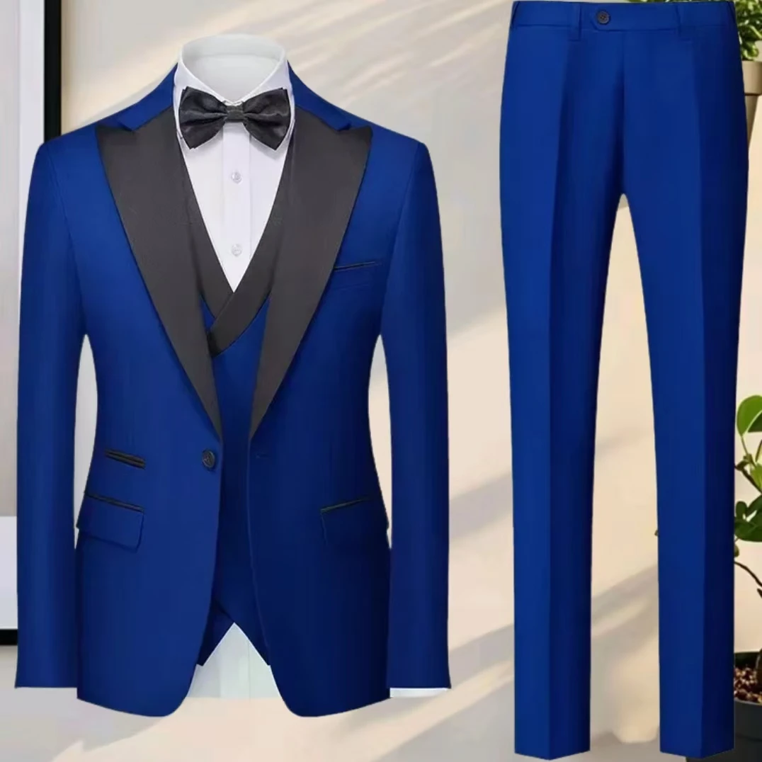 Elegant Men's 3-Piece Blazer Suit Set - Colorful Double-Breasted Vest And Pants with Creative Design