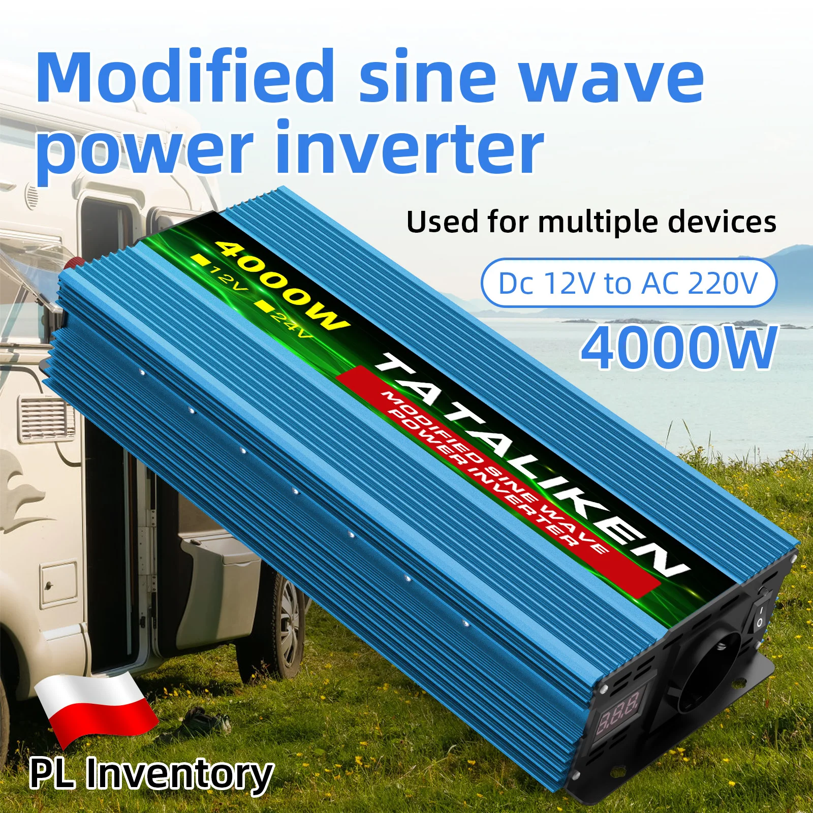 Inverter da 2000W/2500W/3000W/4000W da 24 Volt a 220 Volt 50HZ con Adattatore USB, Presa EU e Ventola di Raffreddamento Intelligente per Autisti di Camion su Lunghe Distanze