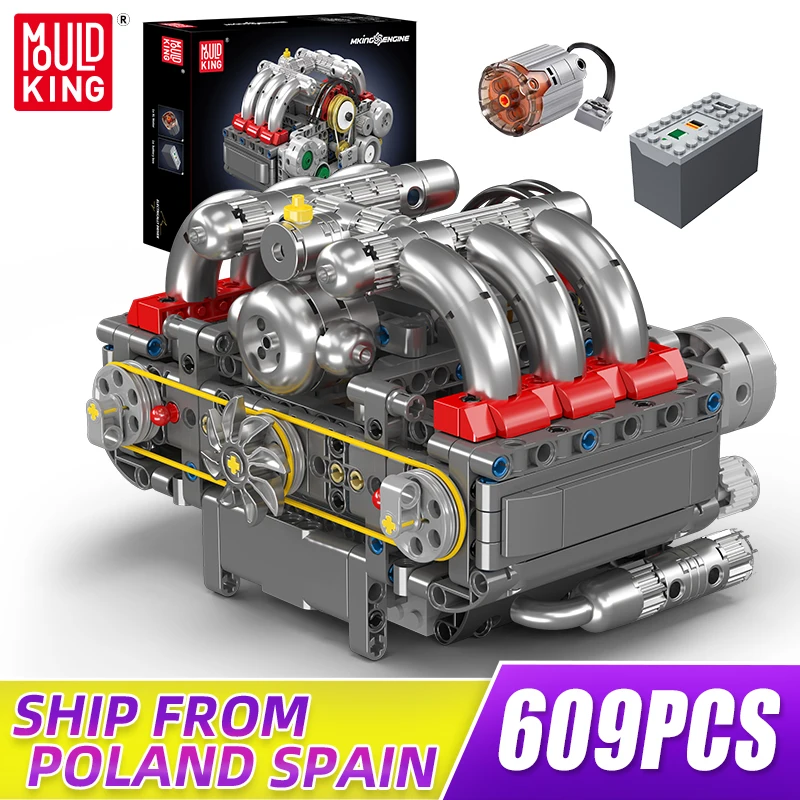 Mould King 10193 Technical Motorized Boxer Engine Building Blocks MOC Mechanical Car Engine Set  Kids Toy Gift