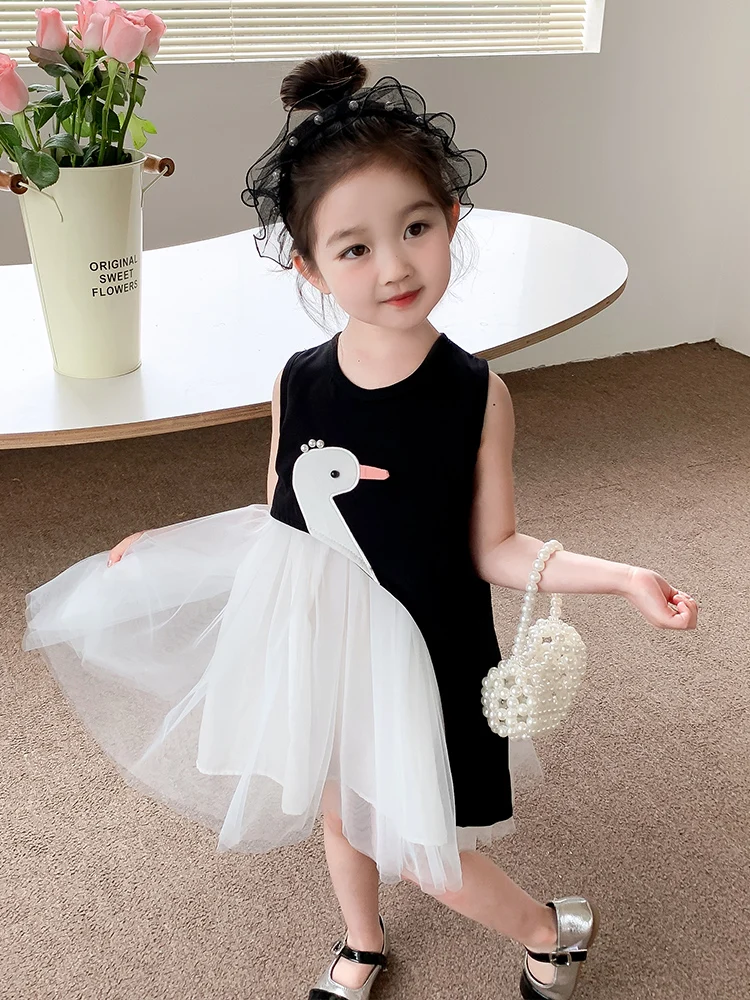 

Girls Svel Dr 2023 New Summer Faion Beach Skirt Swan Princ Sle Baby Doll Clothes round Neline No Zipper