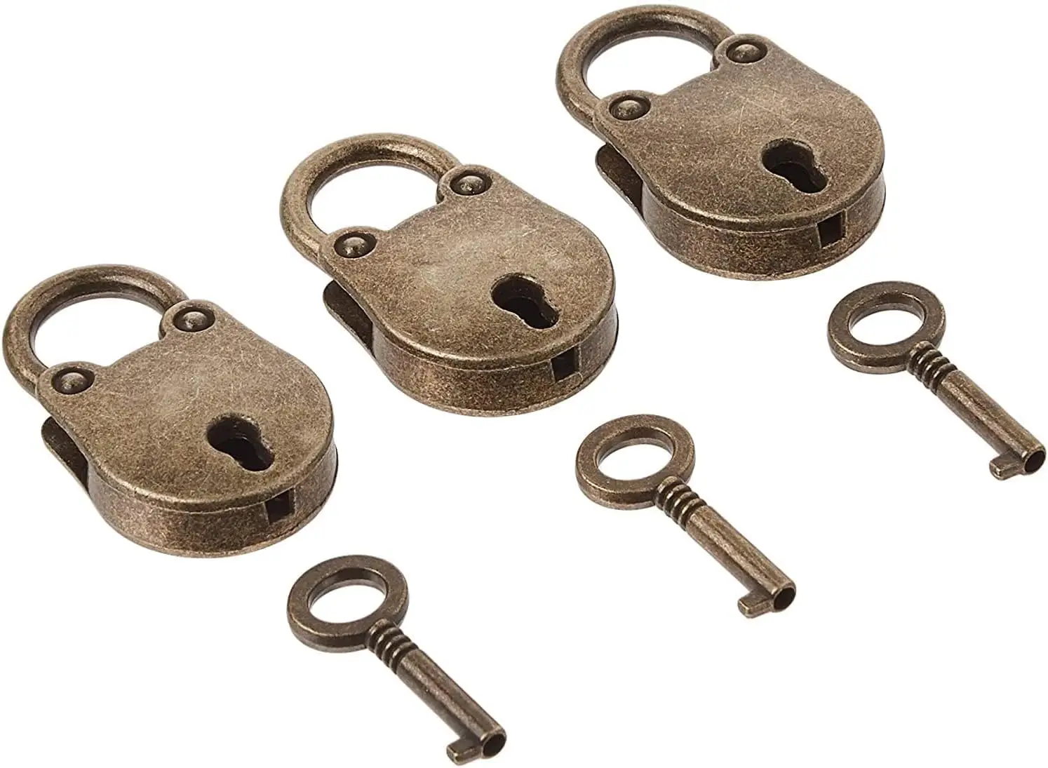 

Vintage Mini Padlocks Set of 3 with Keys, Antique Bronze