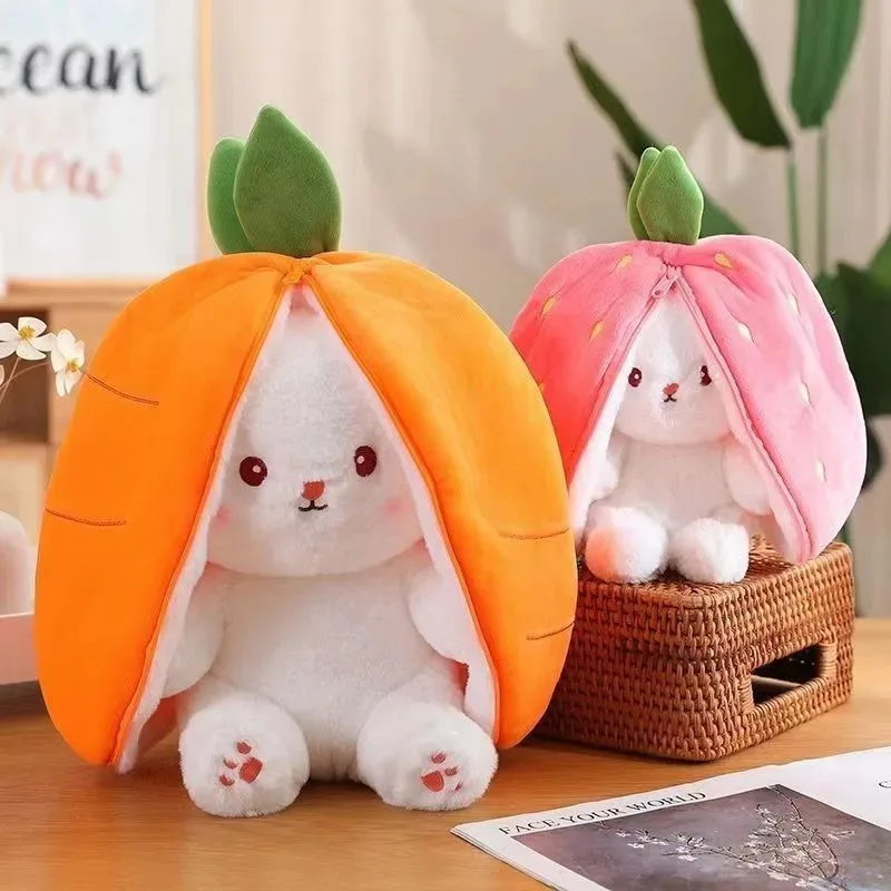 Two bags of Strawberry Rabbit Carrot Rabbit, strawberry transform rabbit fruit plush toy Carrot Pillow Rabbit Doll