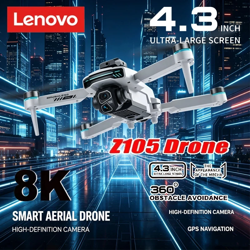 

Lenovo Z105 Professional Drone, 4K HD Dual Camera, Optical Flow Positioning, Brushless Motor, Foldable Design & Large Screen RC