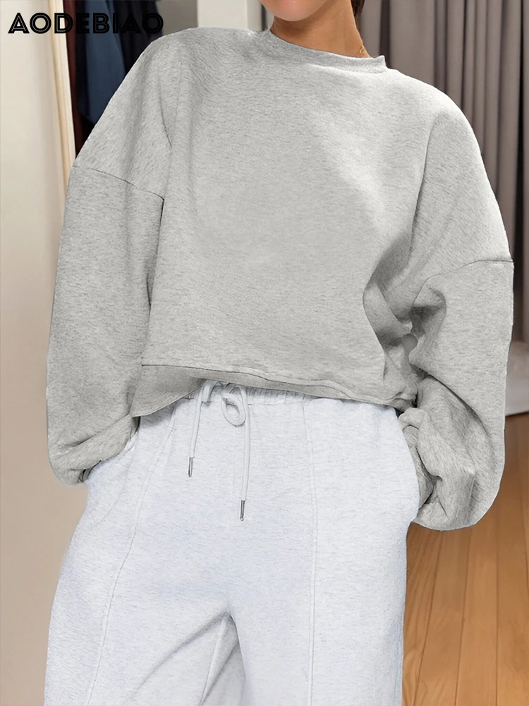 AODEBIAO Grey Sports Fitness Hoodie Women Autumn Winter Long Sleeves Fashion O-Neck Hoodie Casual Streetwear Loose Hoodie Women