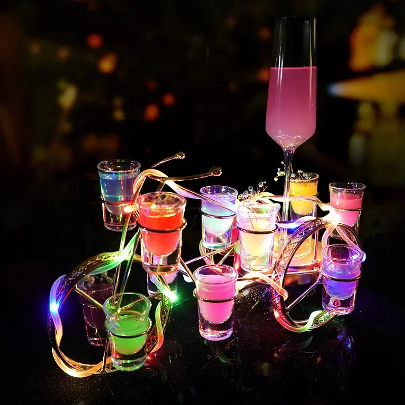 LED Charging Cocktail Holder Metal Tricycle Wine Glass Stand Luminous Bullet Cup Rack Party Drinkware for Bar and KTV