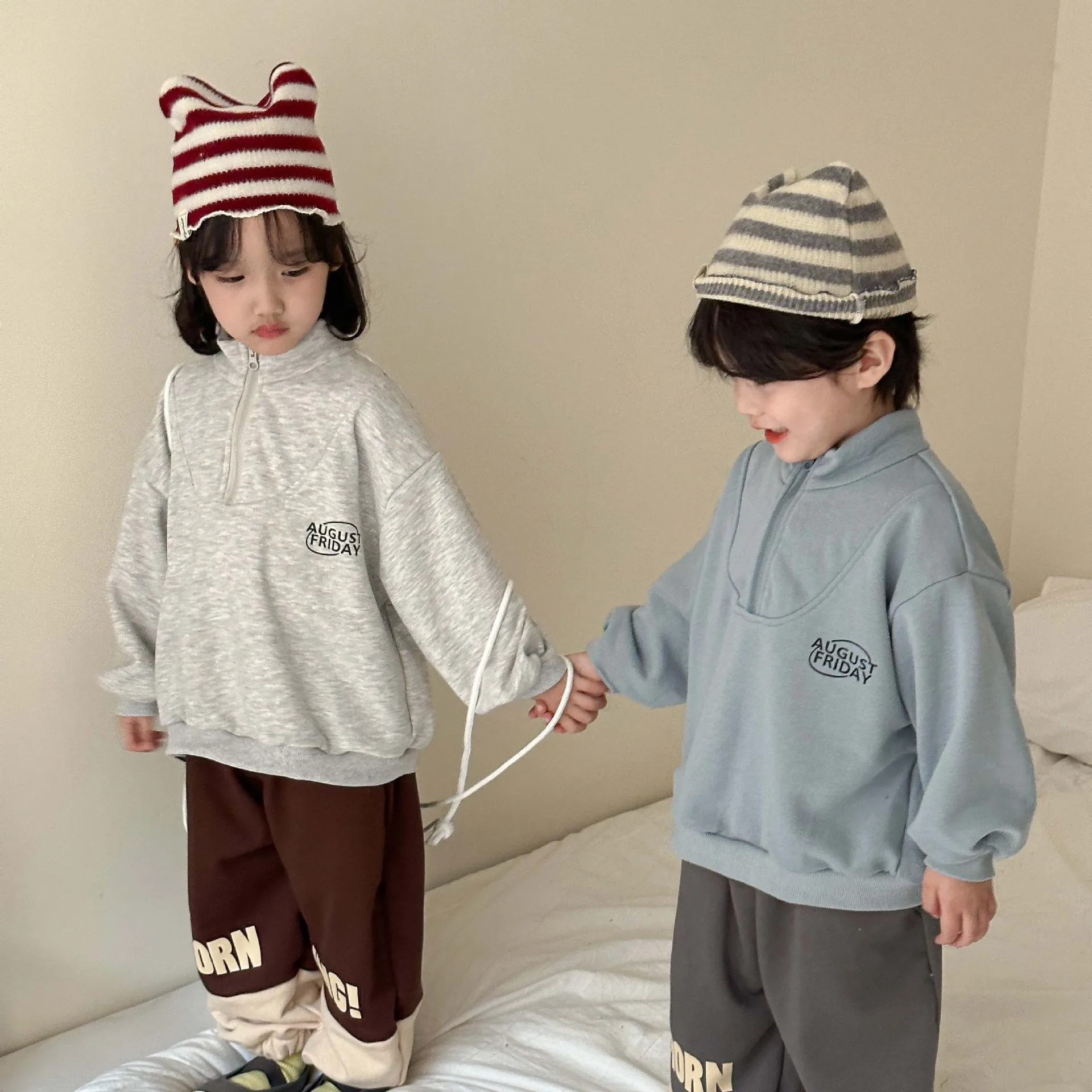 2024 Spring Autumn New Boy Children Letter Print Fashion Sweatshirt Girl Baby Solid Loose Pullover Shirt Kid Casual Cotton Tops