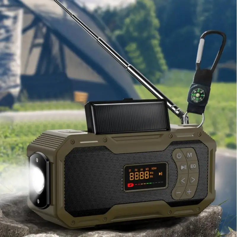 5000mAh Solar Powered Hand Crank Radio Multifunctional AM/FM Emergency Radio LED Flashlight Power Bank Charger SOS Alarm Speaker