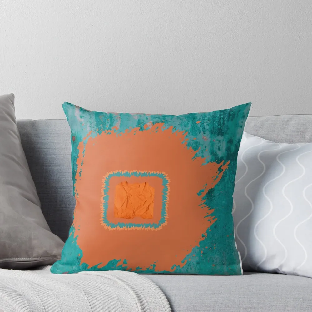 

Orange and Turquoise Collage Throw Pillow Marble Cushion Cover Plaid Sofa Room decorating items pillow