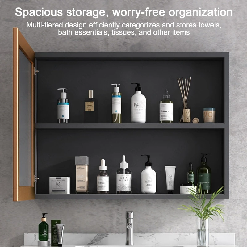 Bathroom Vanity Cabinet Set with Integrated Ceramic Sink Drain Accessories Wall Mounted Aluminum Storage Cabinet Mirror Combo