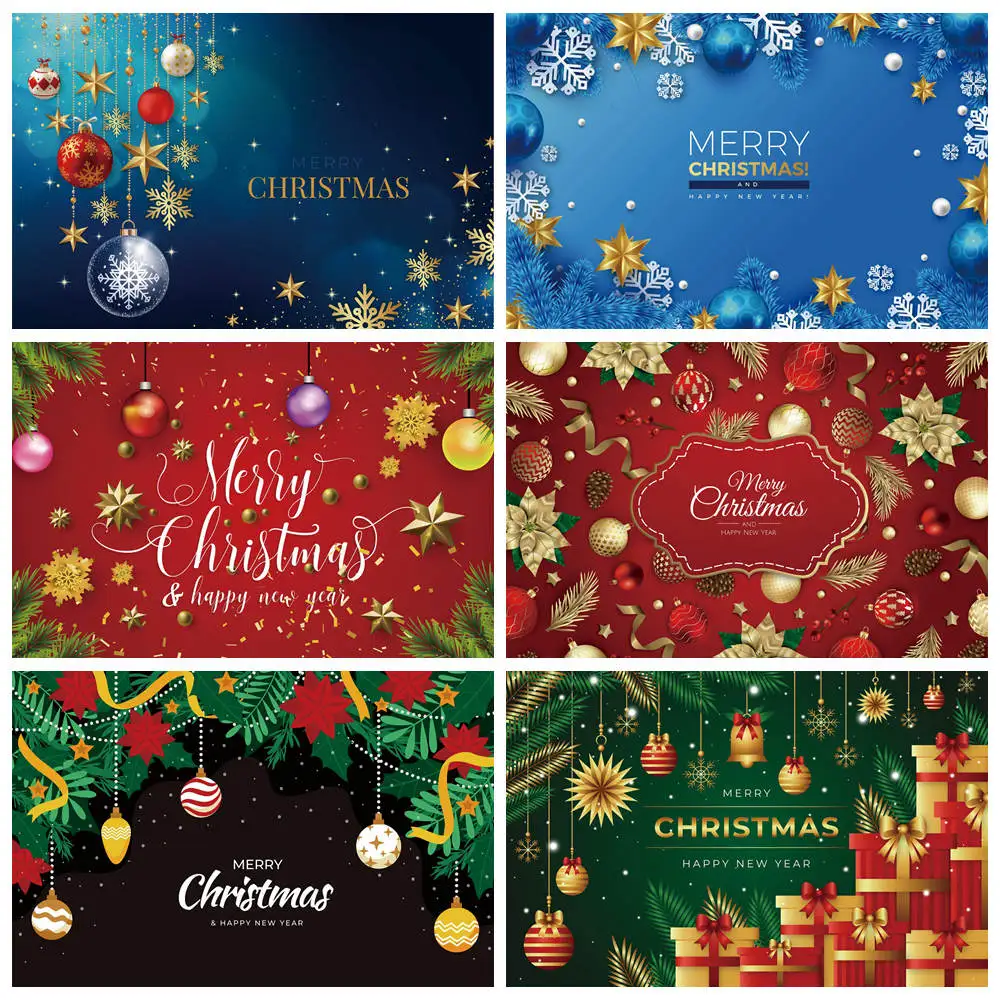 

MOON.QG Merry Christmas Banner Backdrop Happy New Year Poster Background Pine Tree Red Blue Party Photography Material Supplies